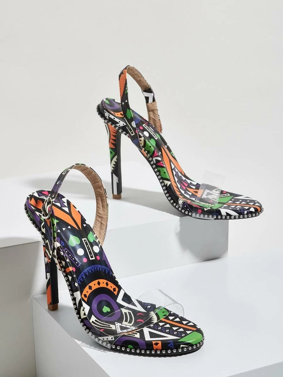 CM-SHS609905 Women Elegant Seoul Style Clear Strap Slingback Stiletto Heeled Sandals