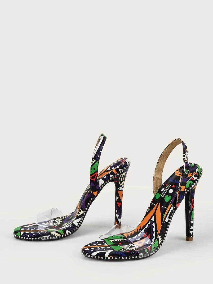 CM-SHS609905 Women Elegant Seoul Style Clear Strap Slingback Stiletto Heeled Sandals