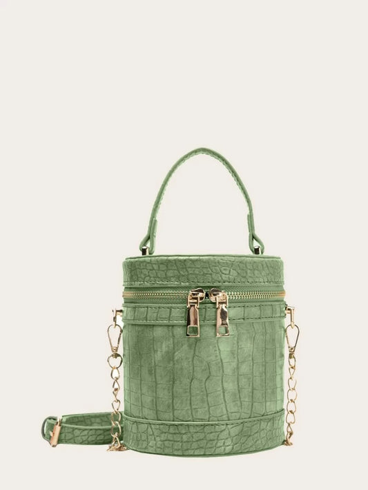 CM-BGS609512 Women Trendy Seoul Style Croc Embossed Bucket Bag - Green