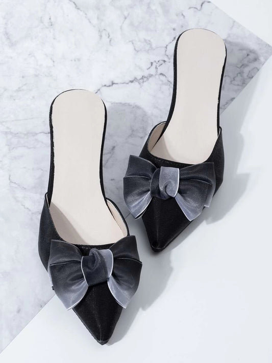 CM-SHS610842 Women Casual Seoul Style Bow Decor Sculptural Heeled Pumps - Black