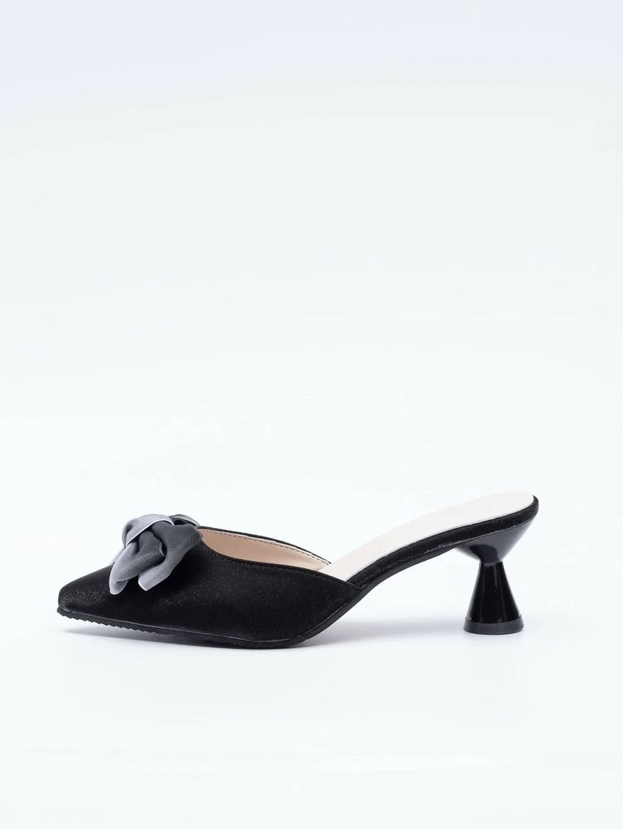 CM-SHS610842 Women Casual Seoul Style Bow Decor Sculptural Heeled Pumps - Black