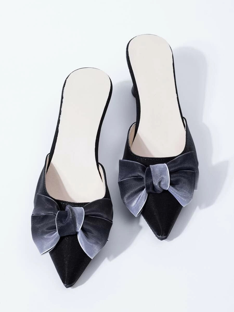 CM-SHS610842 Women Casual Seoul Style Bow Decor Sculptural Heeled Pumps - Black