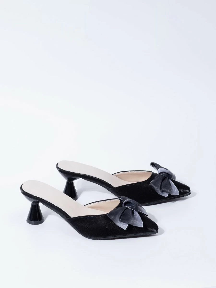 CM-SHS610842 Women Casual Seoul Style Bow Decor Sculptural Heeled Pumps - Black