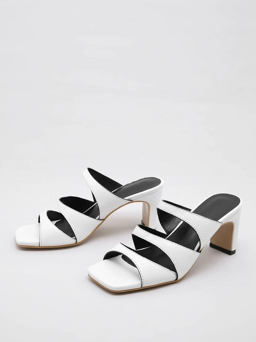 CM-SHS610872 Women Casual Seoul Style Open Toe Cut Out Chunky Heeled Sandal Mules