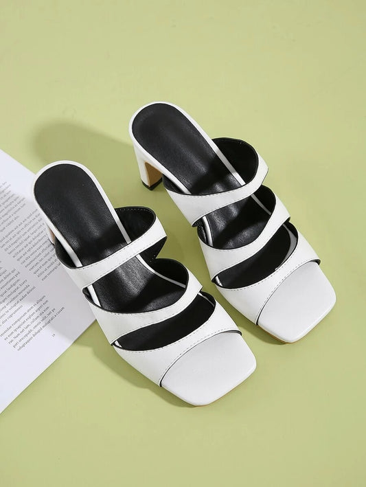 CM-SHS610872 Women Casual Seoul Style Open Toe Cut Out Chunky Heeled Sandal Mules