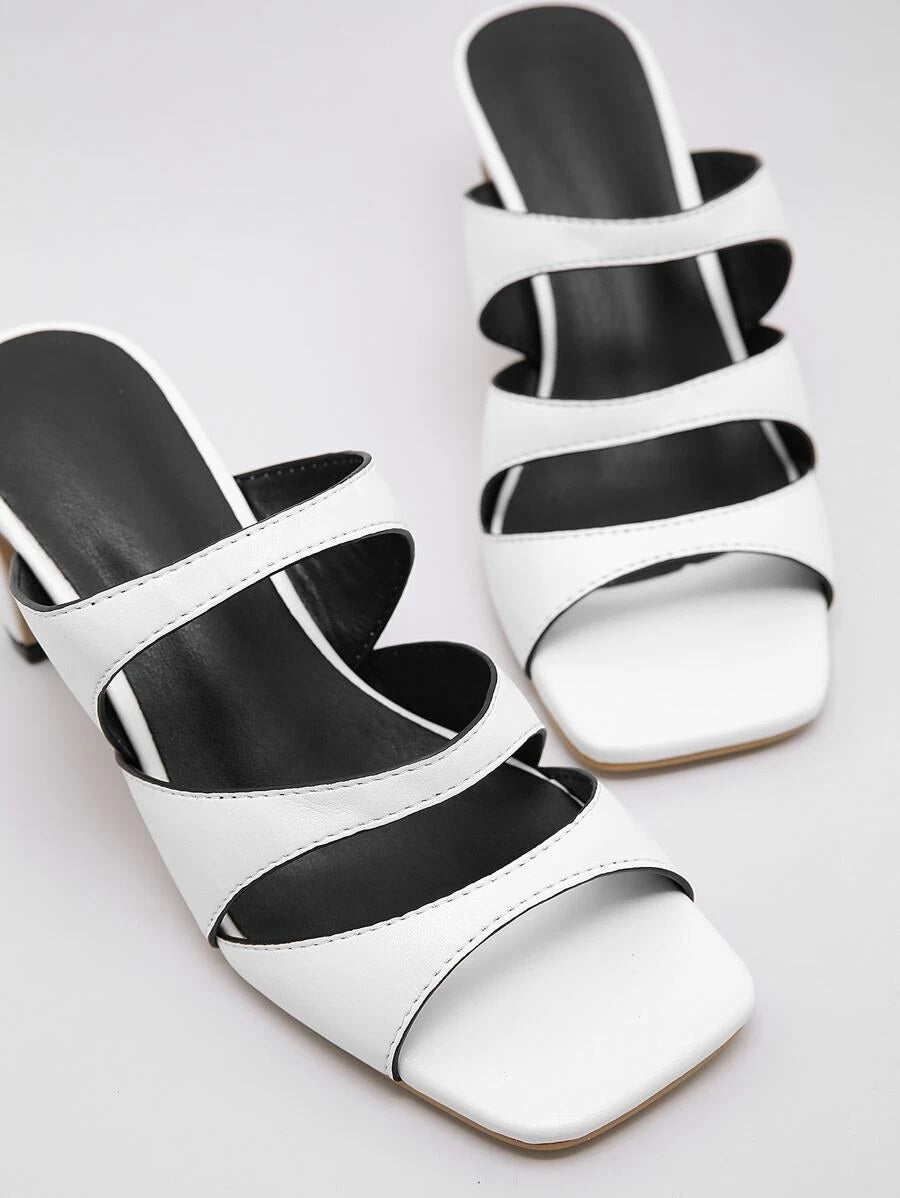 CM-SHS610872 Women Casual Seoul Style Open Toe Cut Out Chunky Heeled Sandal Mules