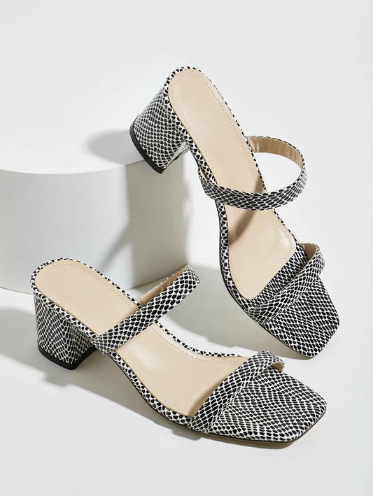 CM-SHS610926 Women Casual Seoul Style Double Strap Chunky Heeled Sandal Mules - Black