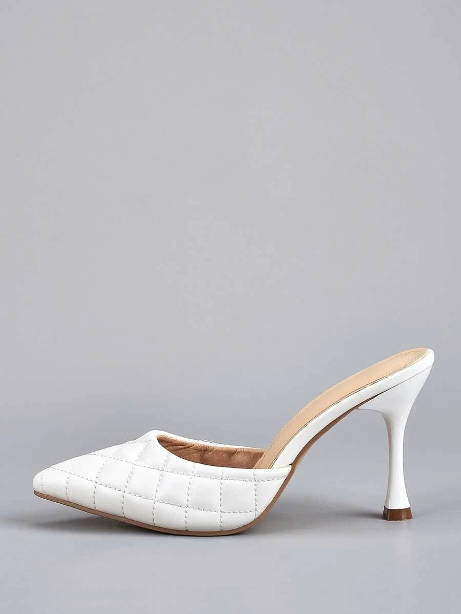 CM-SHS612614 Women Casual Seoul Style Quilted Point Toe Heeled Mules - White