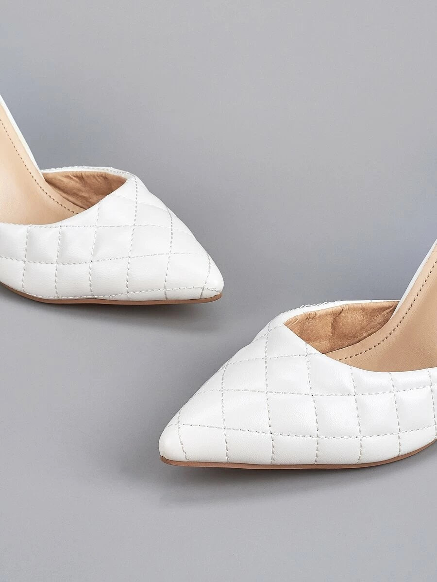 CM-SHS612614 Women Casual Seoul Style Quilted Point Toe Heeled Mules - White