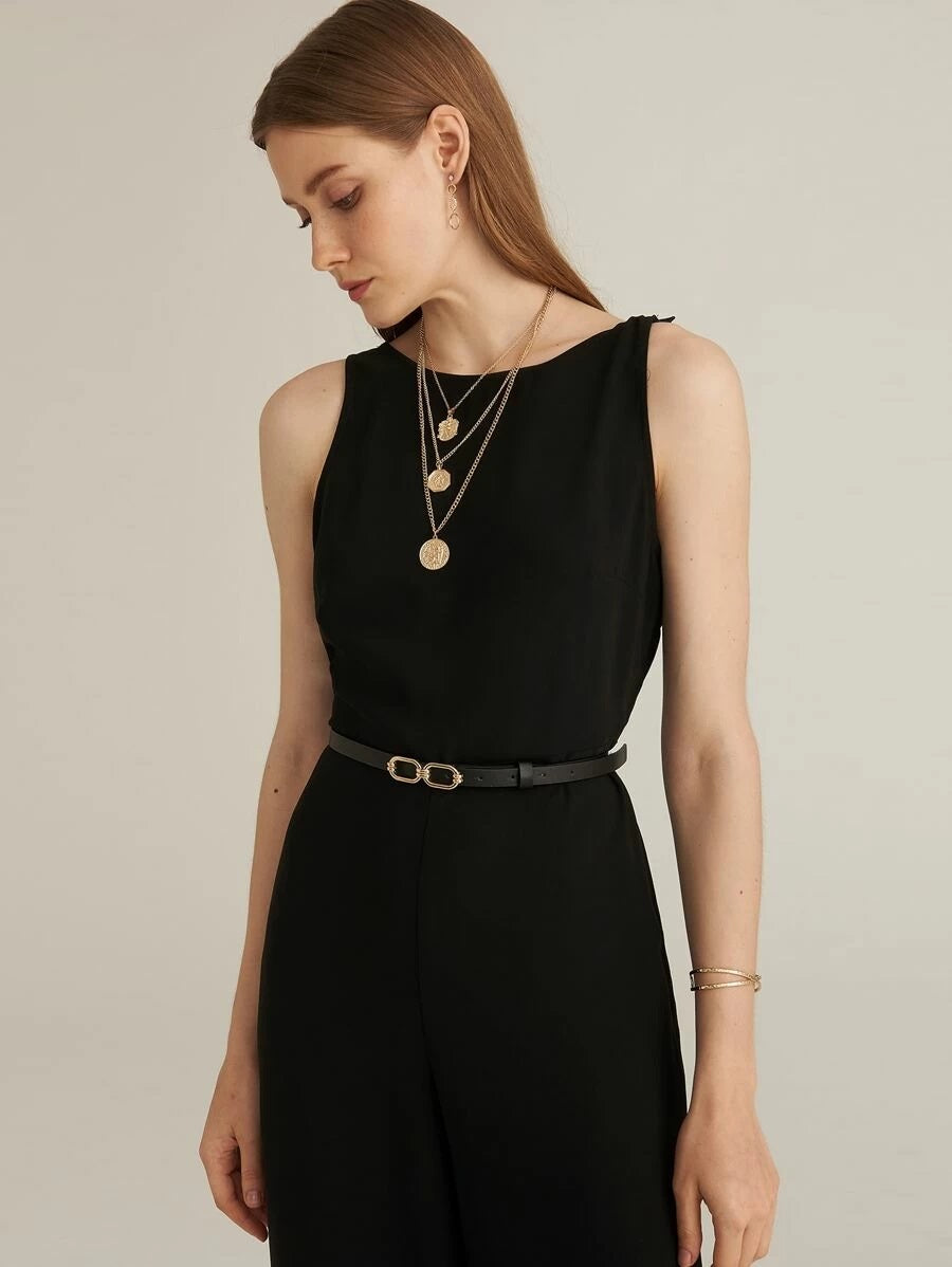 CM-JS504168 Women Elegant Seoul Style Ruffle Back Wide Leg Sleeveless Jumpsuit - Black