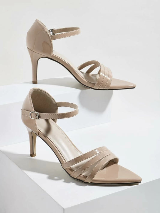 CM-SHS615543 Women Elegant Seoul Style Stitch Detail Ankle Strap Stiletto Heeled Sandals