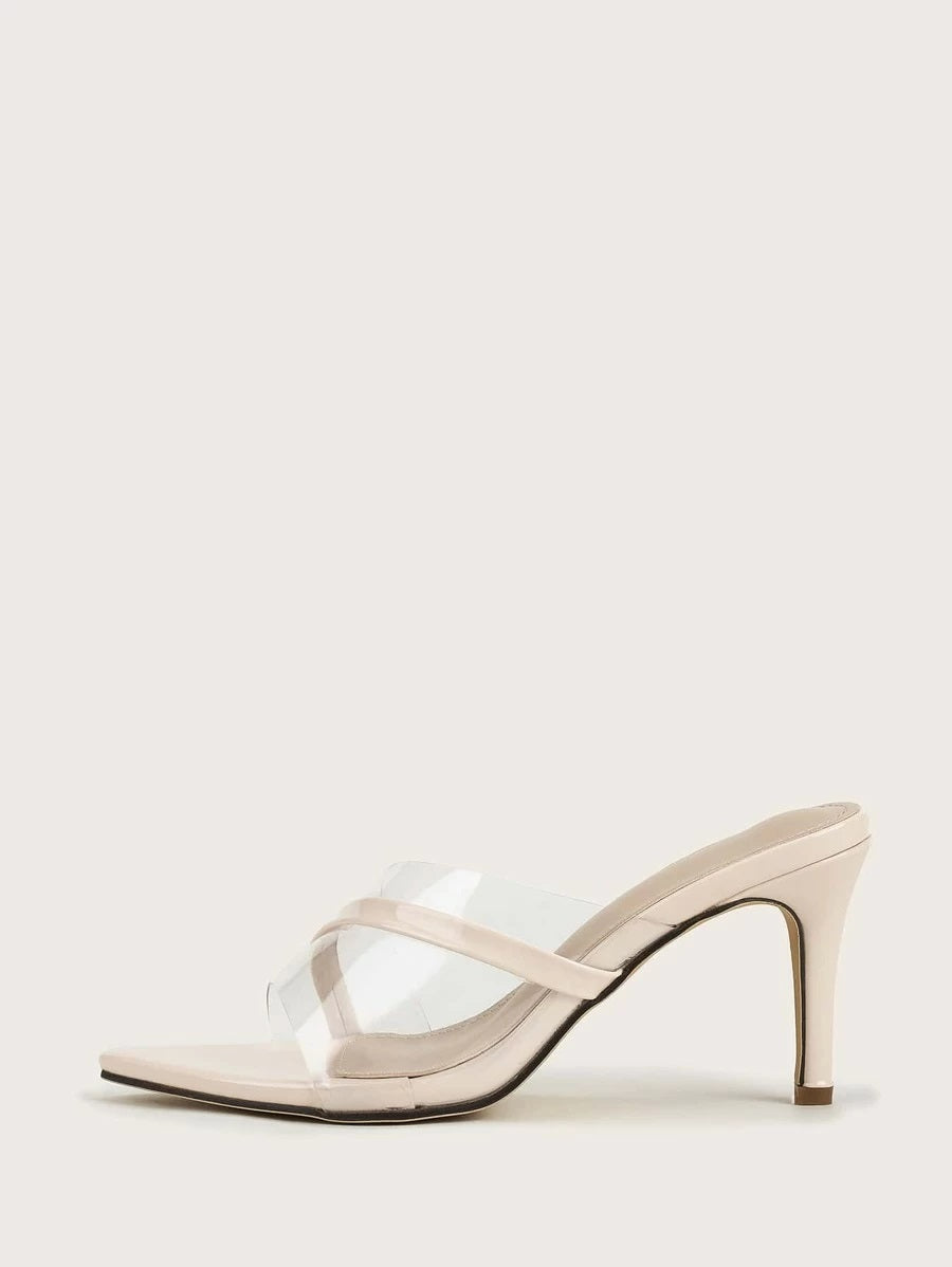 CM-SHS615216 Women Casual Seoul Style Clear Strap Stiletto Heeled Sandal Mules - Apricot