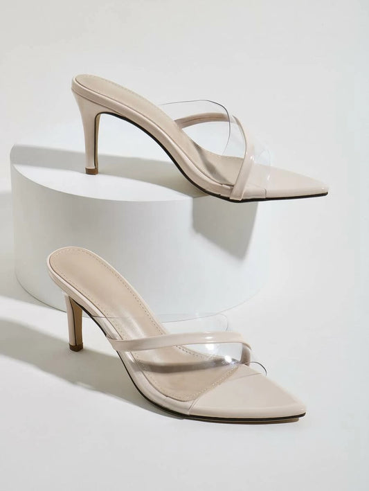 CM-SHS615216 Women Casual Seoul Style Clear Strap Stiletto Heeled Sandal Mules - Apricot