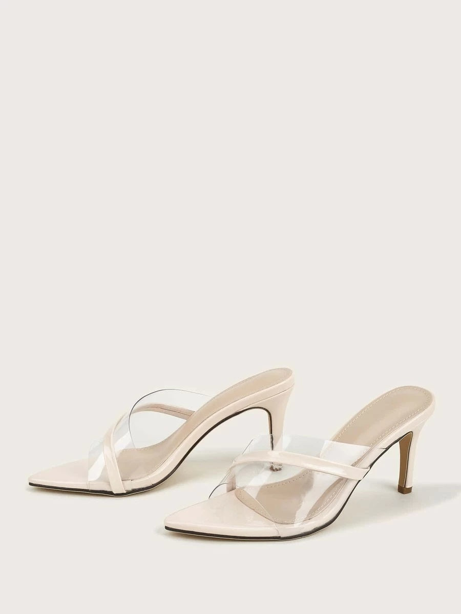 CM-SHS615216 Women Casual Seoul Style Clear Strap Stiletto Heeled Sandal Mules - Apricot