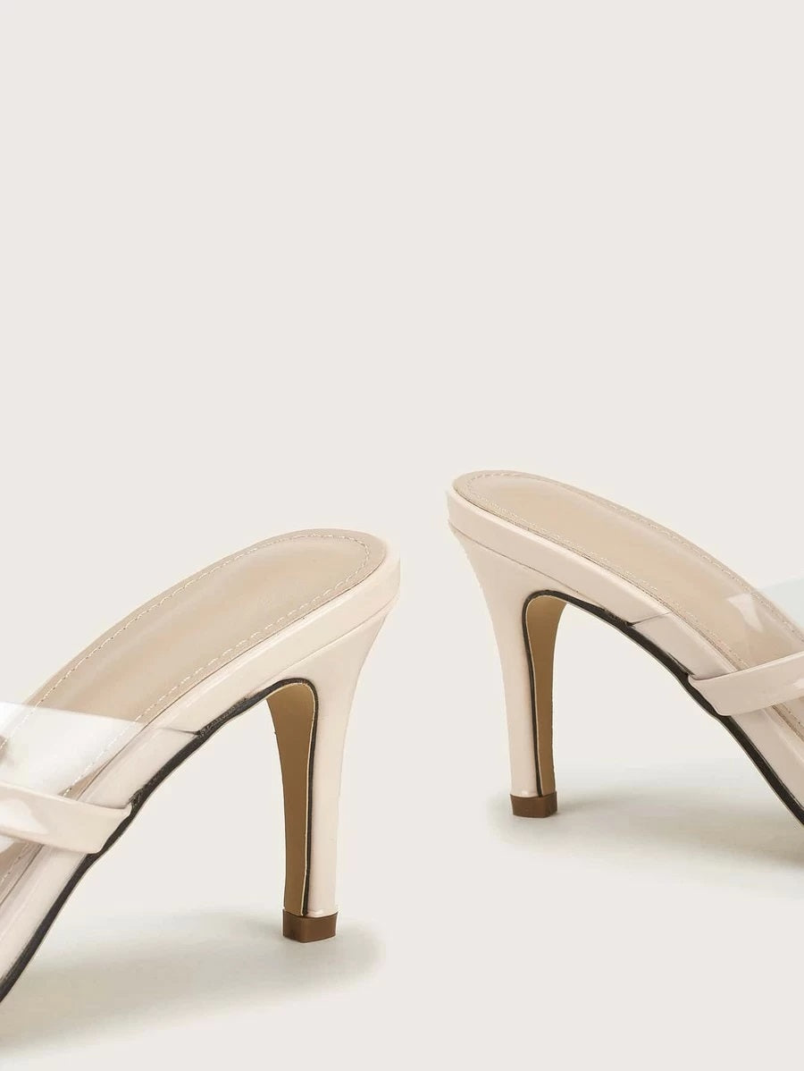 CM-SHS615216 Women Casual Seoul Style Clear Strap Stiletto Heeled Sandal Mules - Apricot