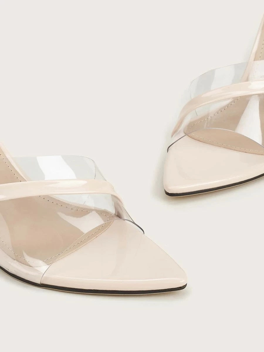 CM-SHS615216 Women Casual Seoul Style Clear Strap Stiletto Heeled Sandal Mules - Apricot