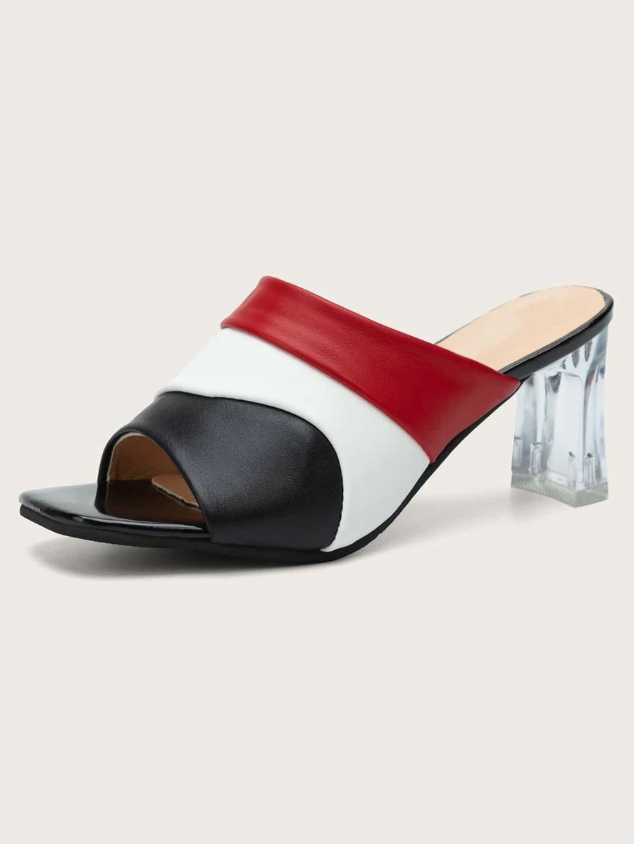 CM-SHS615528 Women Trendy Seoul Style Color Block Clear Heeled Mules