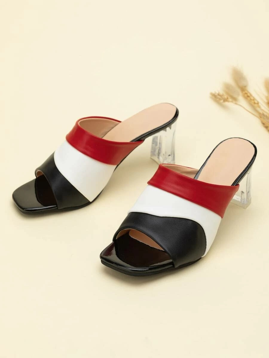 CM-SHS615528 Women Trendy Seoul Style Color Block Clear Heeled Mules