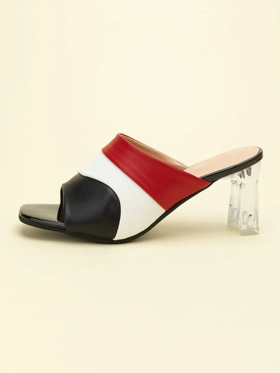 CM-SHS615528 Women Trendy Seoul Style Color Block Clear Heeled Mules