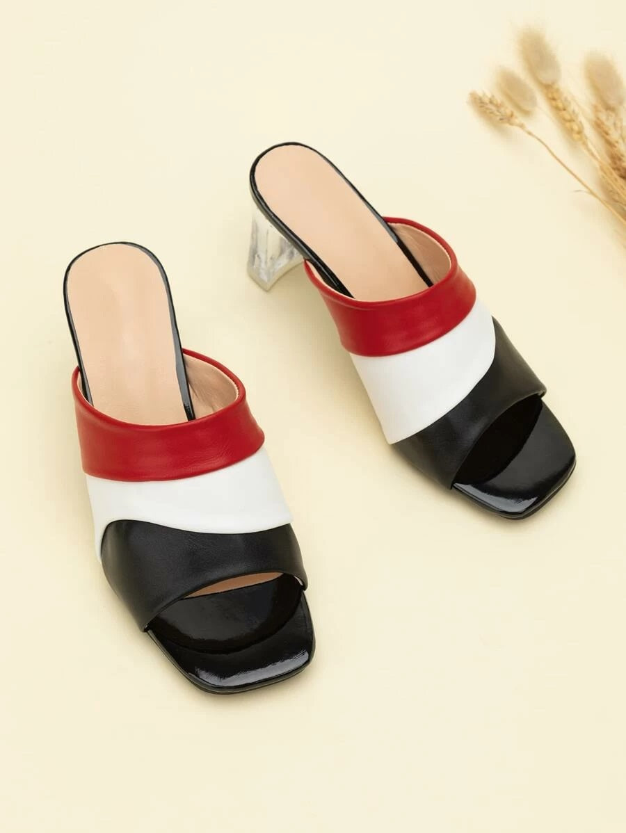 CM-SHS615528 Women Trendy Seoul Style Color Block Clear Heeled Mules