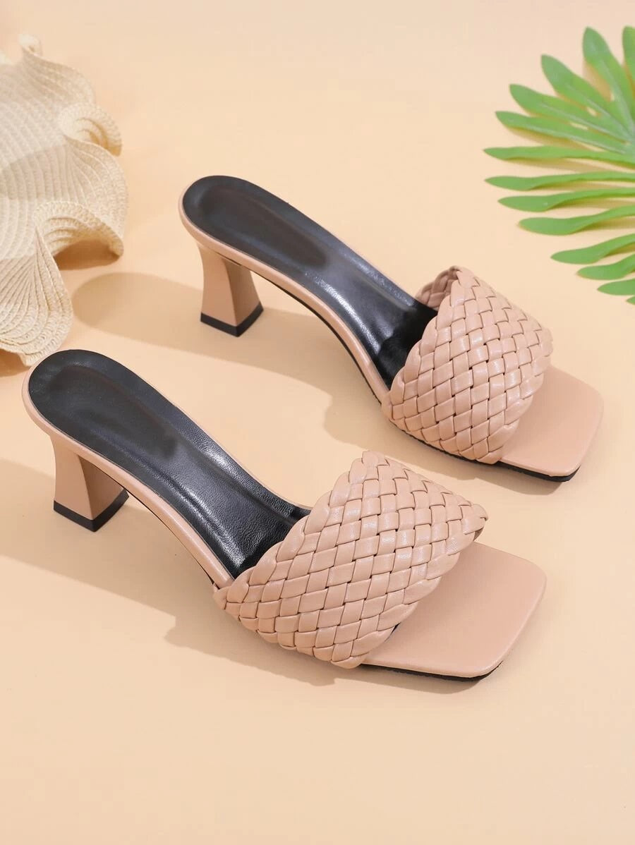 CM-SHS615795 Women Casual Seoul Style Braided Heeled Sandal Mules - Apricot