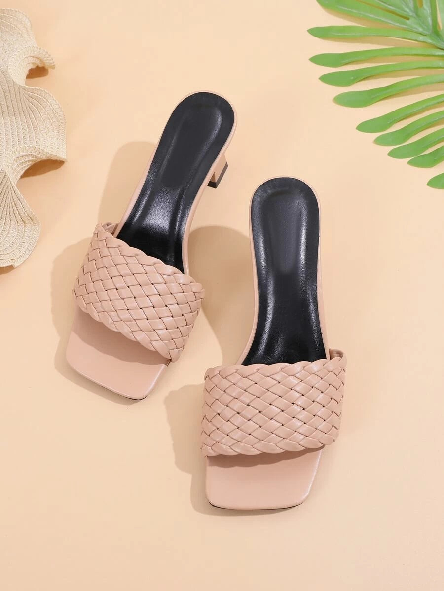 CM-SHS615795 Women Casual Seoul Style Braided Heeled Sandal Mules - Apricot