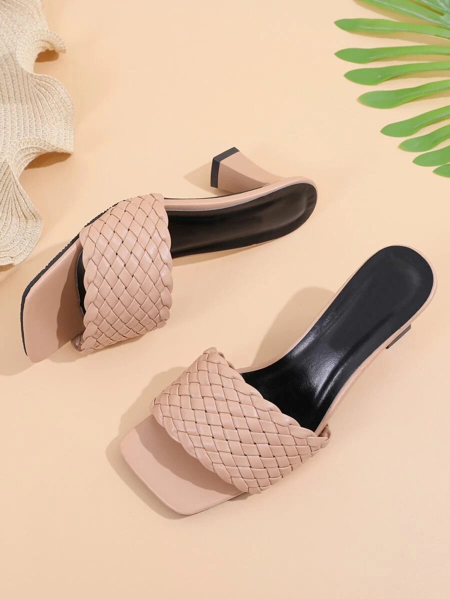 CM-SHS615795 Women Casual Seoul Style Braided Heeled Sandal Mules - Apricot