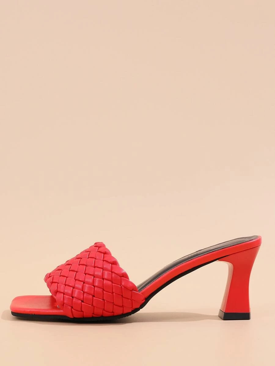 CM-SHS615529 Women Casual Seoul Style Braided Heeled Sandal Mules - Red