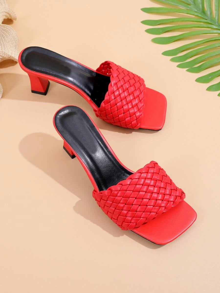 CM-SHS615529 Women Casual Seoul Style Braided Heeled Sandal Mules - Red