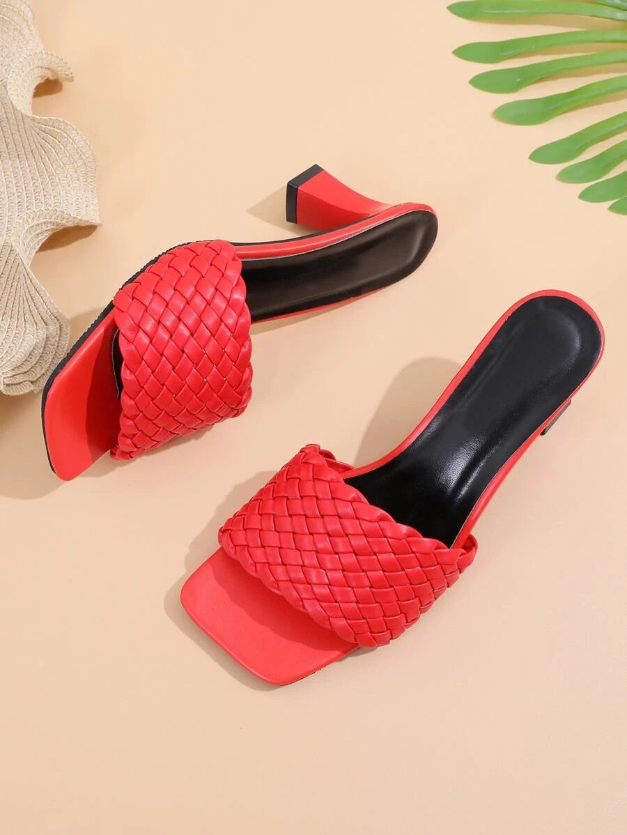 CM-SHS615529 Women Casual Seoul Style Braided Heeled Sandal Mules - Red