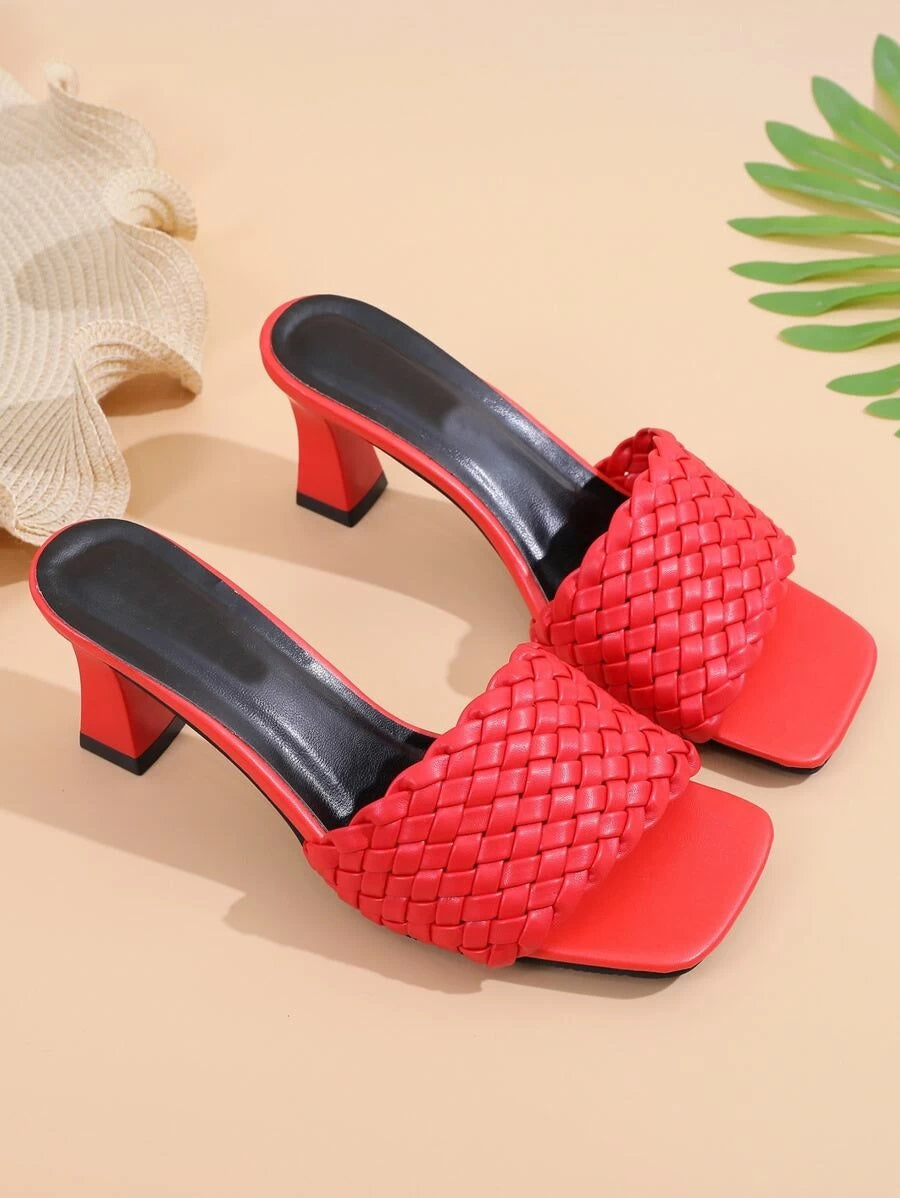 CM-SHS615529 Women Casual Seoul Style Braided Heeled Sandal Mules - Red