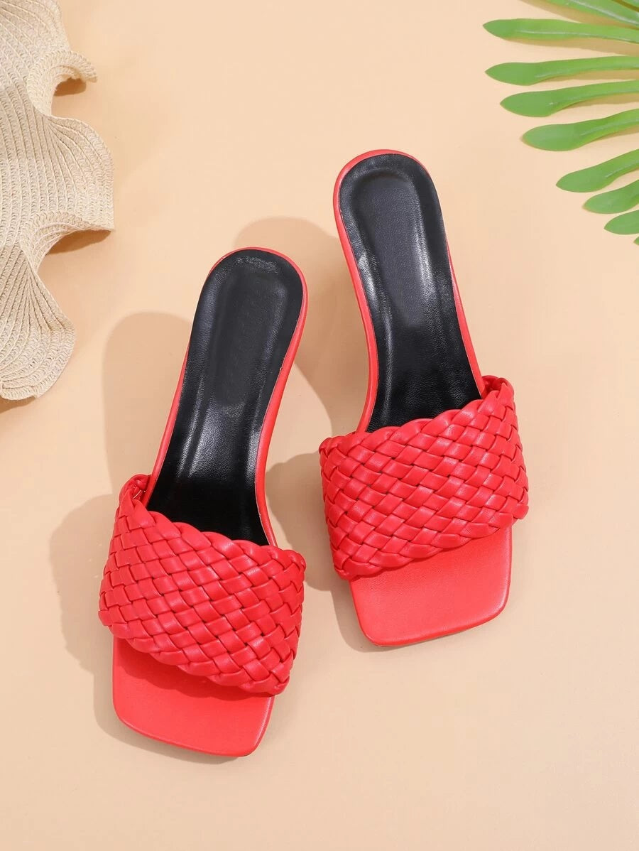 CM-SHS615529 Women Casual Seoul Style Braided Heeled Sandal Mules - Red