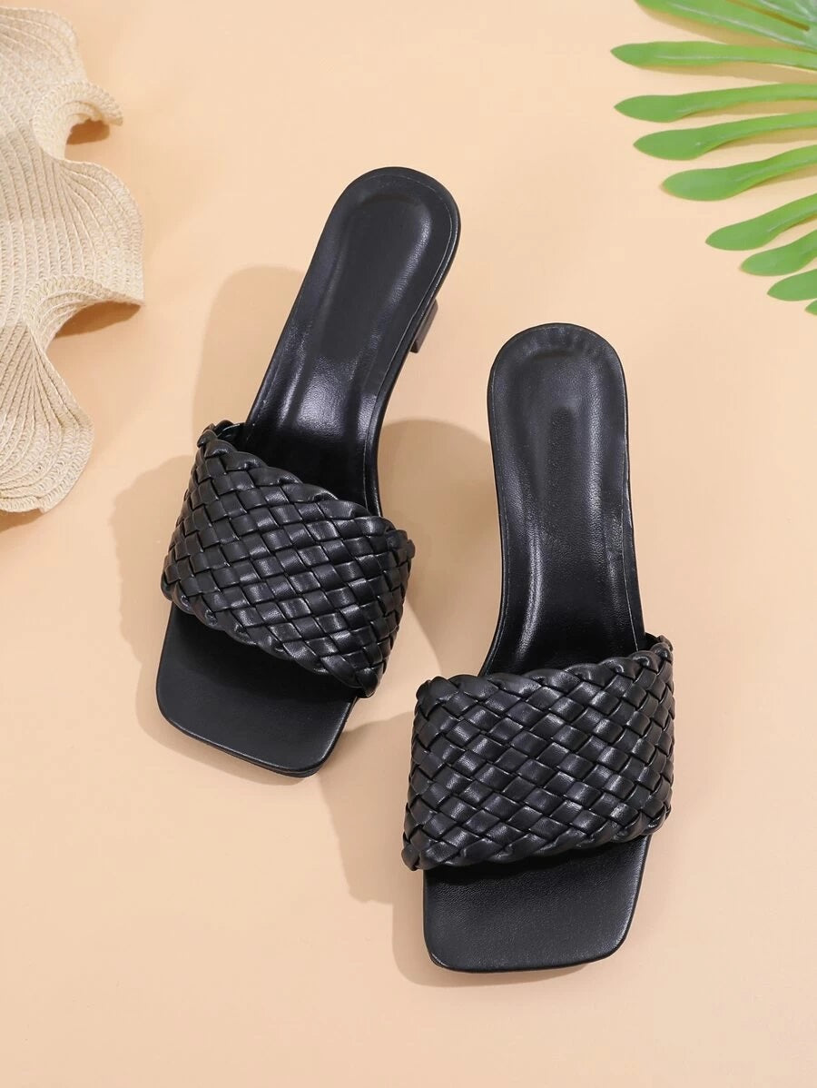 CM-SHS615472 Women Casual Seoul Style Braided Heeled Sandal Mules - Black