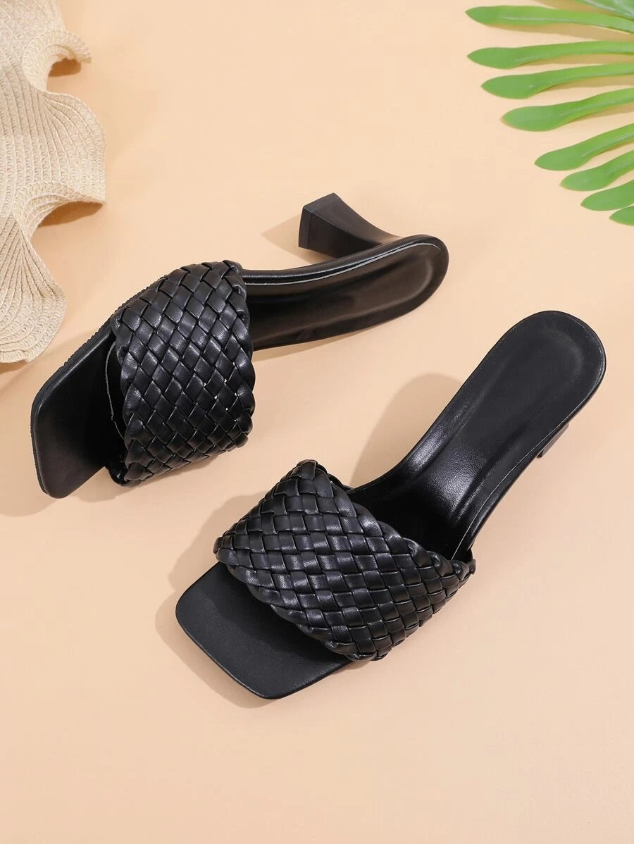 CM-SHS615472 Women Casual Seoul Style Braided Heeled Sandal Mules - Black