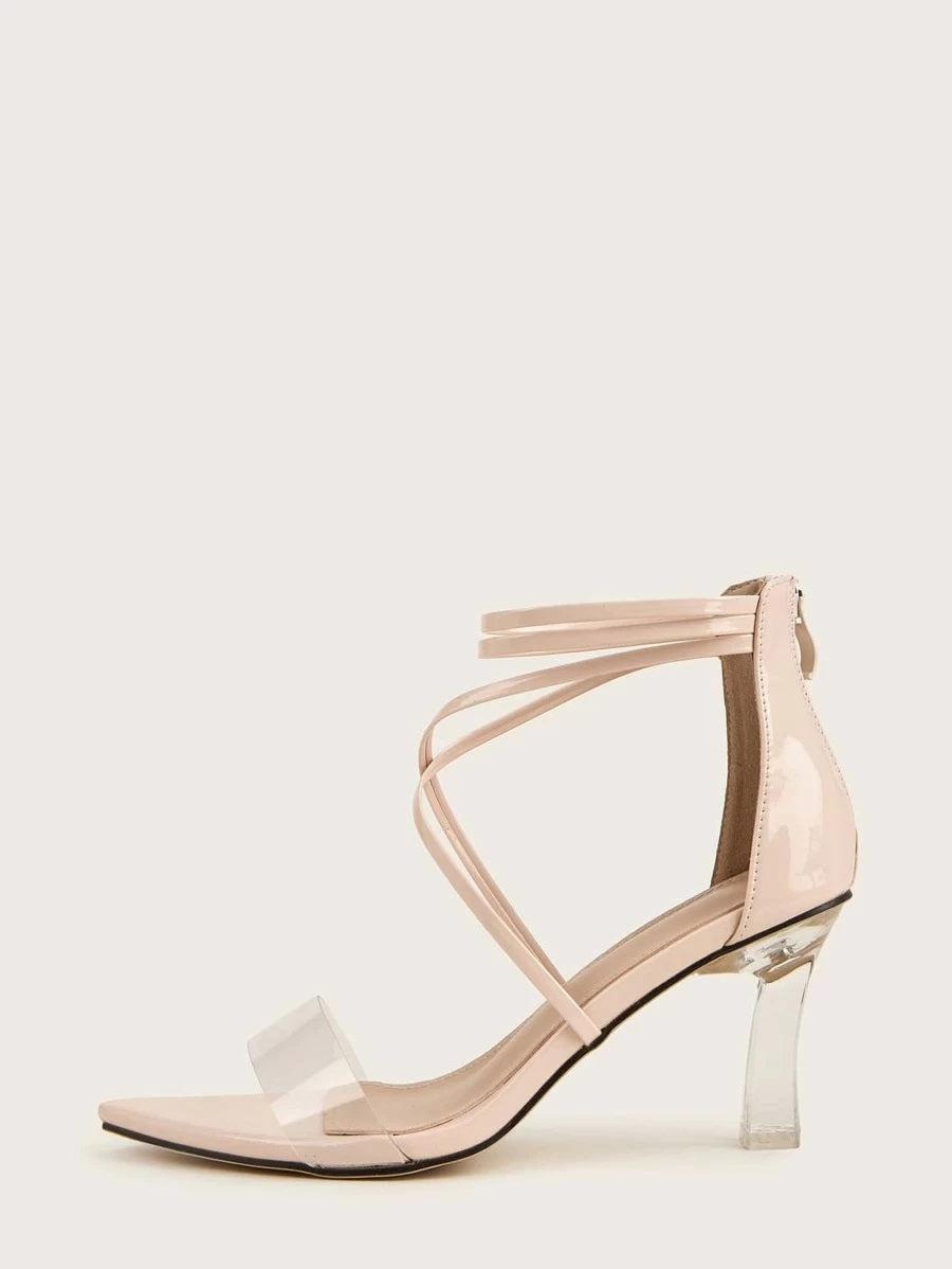 CM-SHS615214 Women Elegant Seoul Style Clear Ankle Strap Heeled Sandals - Apricot