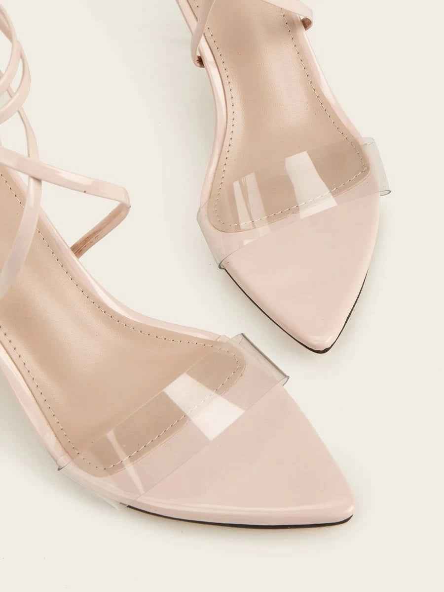 CM-SHS615214 Women Elegant Seoul Style Clear Ankle Strap Heeled Sandals - Apricot