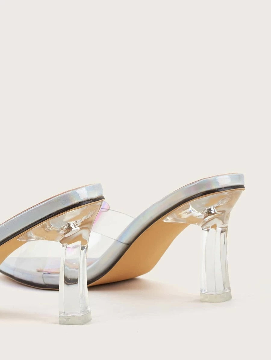 CM-SHS615217 Women Elegant Seoul Style Bow Decor Clear Heeled Sandal Mules - Silver