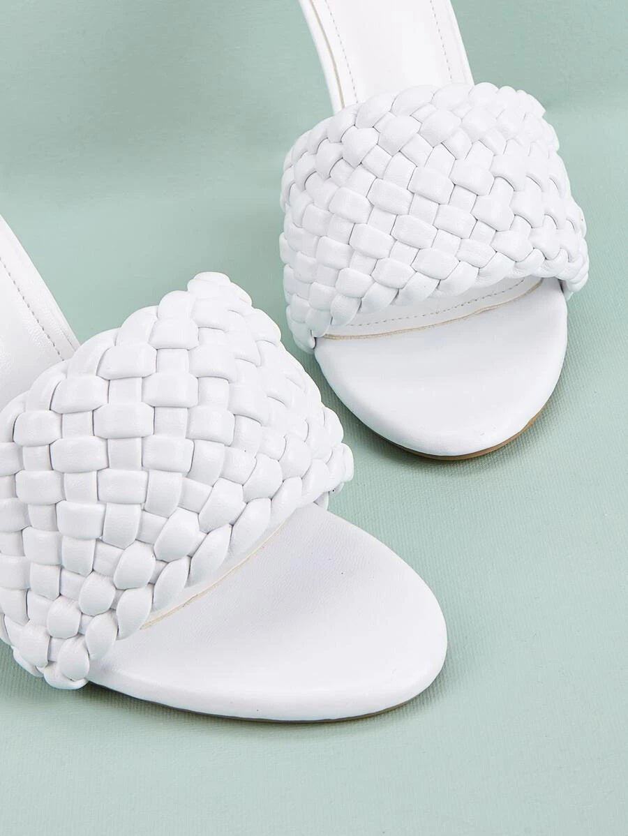 CM-SHS616200 Women Elegant Seoul Style Braided Stiletto Heeled Sandal Mules - White