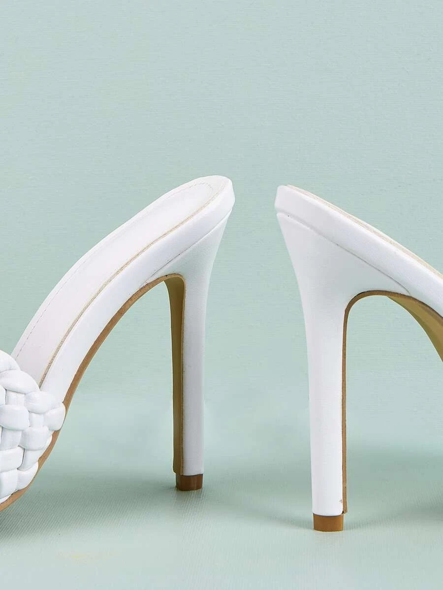CM-SHS616200 Women Elegant Seoul Style Braided Stiletto Heeled Sandal Mules - White