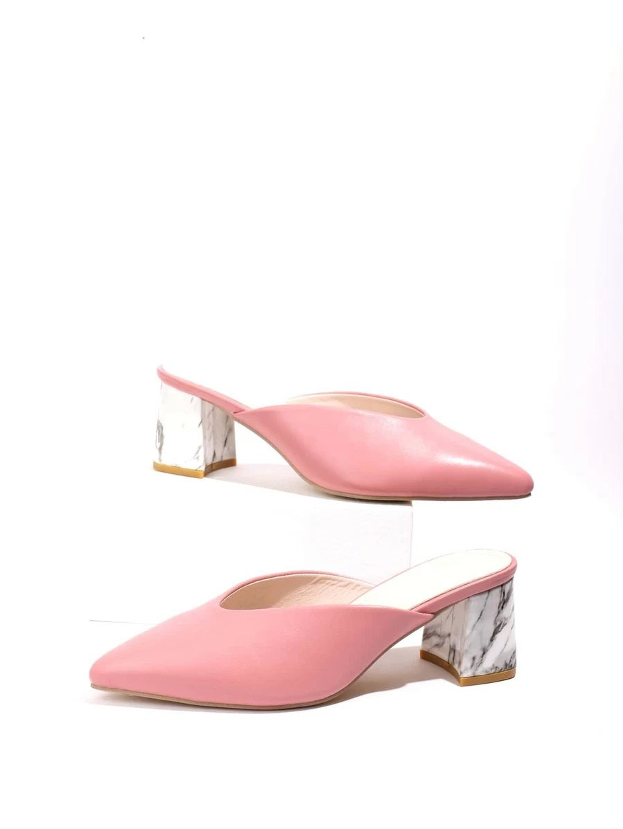 CM-SHS616980 Women Casual Seoul Style Point Toe Chunky Heeled Sandal Mules - Pink