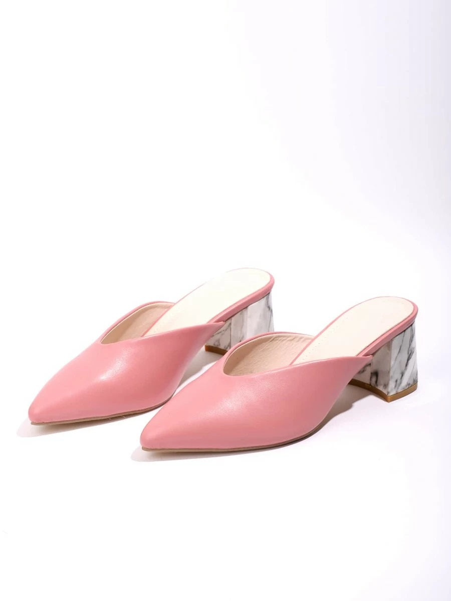 CM-SHS616980 Women Casual Seoul Style Point Toe Chunky Heeled Sandal Mules - Pink