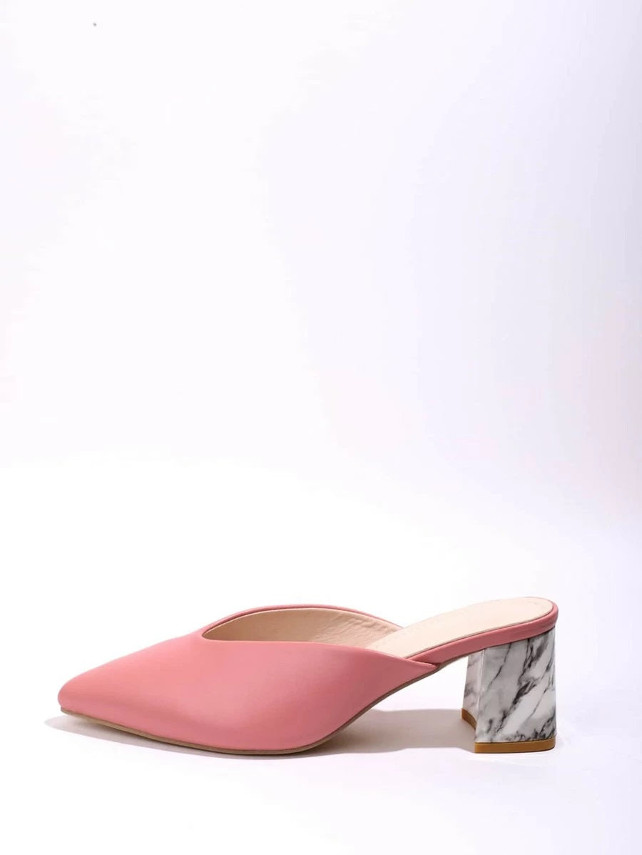 CM-SHS616980 Women Casual Seoul Style Point Toe Chunky Heeled Sandal Mules - Pink