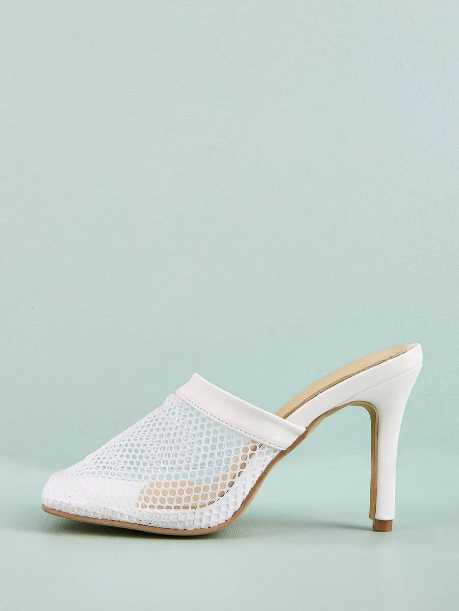 CM-SHS616021 Women Elegant Seoul Style Mesh Stiletto Heeled Sandal Mules - White