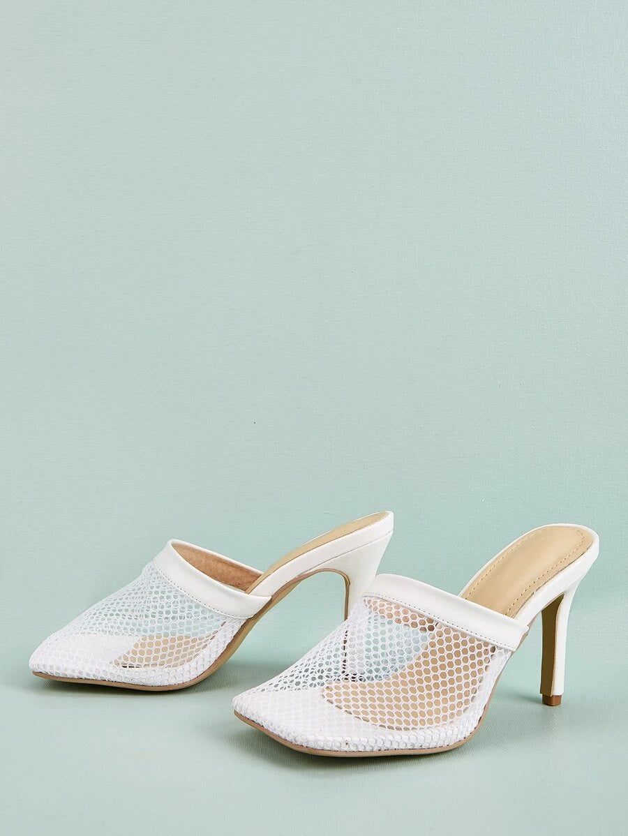 CM-SHS616021 Women Elegant Seoul Style Mesh Stiletto Heeled Sandal Mules - White