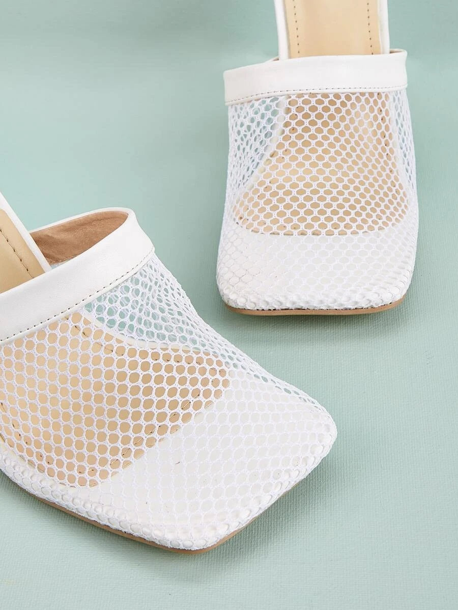CM-SHS616021 Women Elegant Seoul Style Mesh Stiletto Heeled Sandal Mules - White