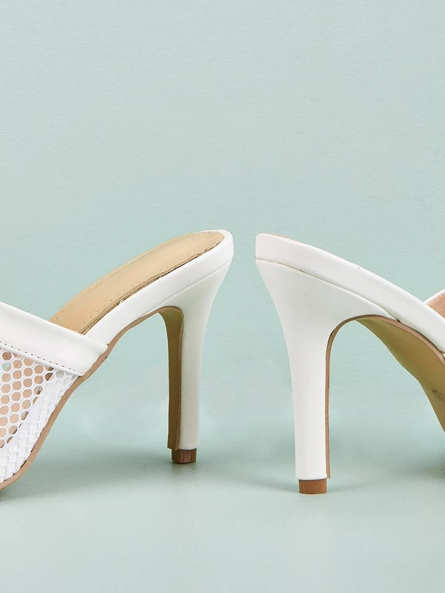 CM-SHS616021 Women Elegant Seoul Style Mesh Stiletto Heeled Sandal Mules - White