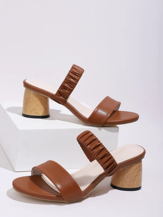 CM-SHS616296 Women Elegant Seoul Style Open Toe Chunky Heeled Sandal Mules - Brown