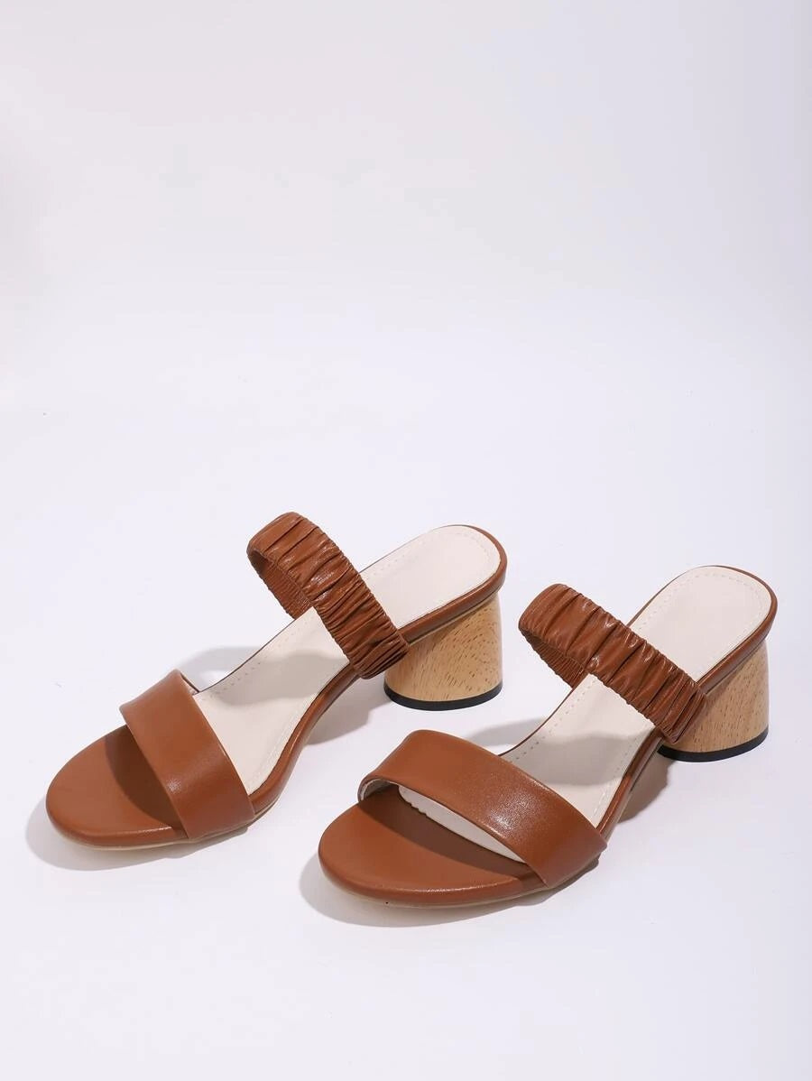 CM-SHS616296 Women Elegant Seoul Style Open Toe Chunky Heeled Sandal Mules - Brown