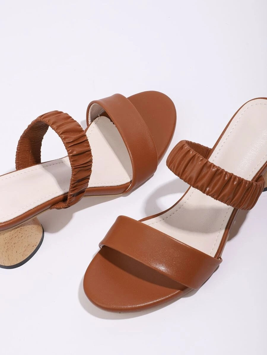 CM-SHS616296 Women Elegant Seoul Style Open Toe Chunky Heeled Sandal Mules - Brown
