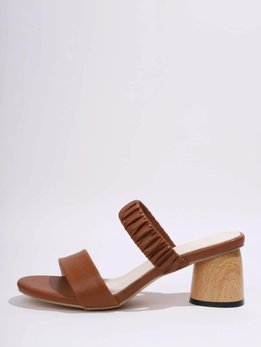 CM-SHS616296 Women Elegant Seoul Style Open Toe Chunky Heeled Sandal Mules - Brown